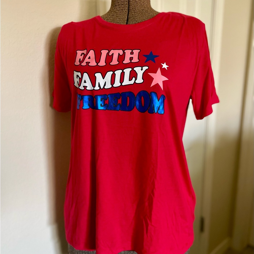 Red Short Sleeve Tee with Patriotic Print
